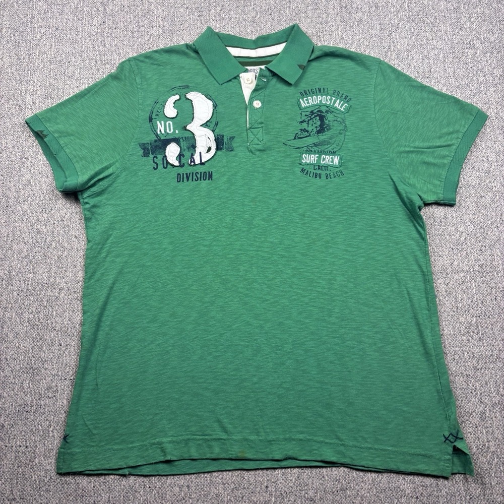 Aeropostale Men's Green Graphic Polo Shirt XL Surf Crew Malibu Beach SoCal No. 3